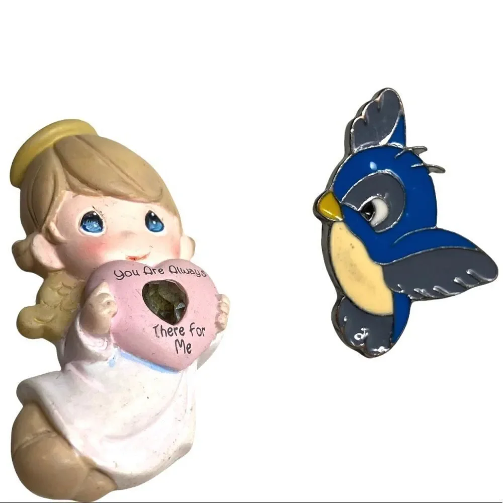 Adorable Precious Moments and Flying Blue Bird Pin Bundle